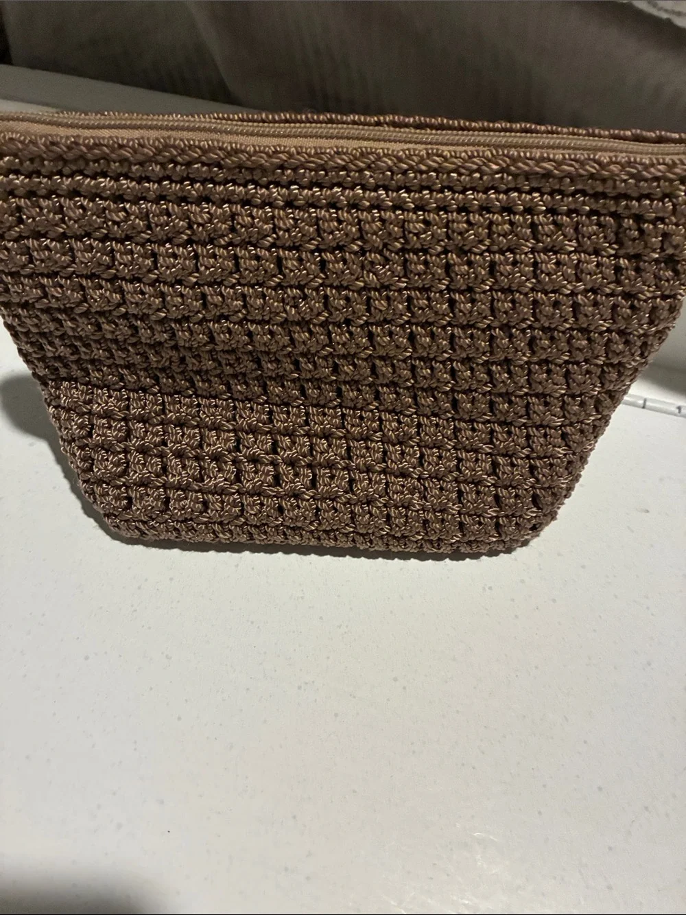 The Sak Brown Crochet Cosmetic Pouch with Top Zipper